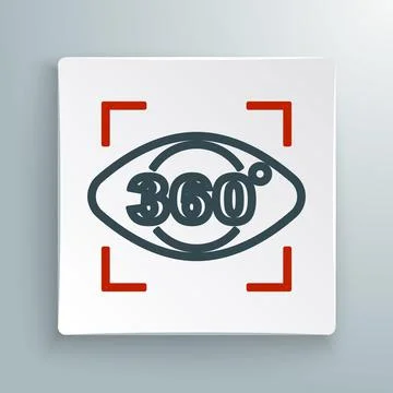 Line 360 degree view icon isolated on white background. Virtual reality. Angle Illustrazione stock