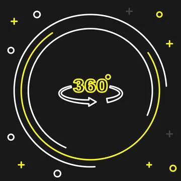 Line 360 degree view icon isolated on black background. Virtual reality. Angle Illustrazione stock
