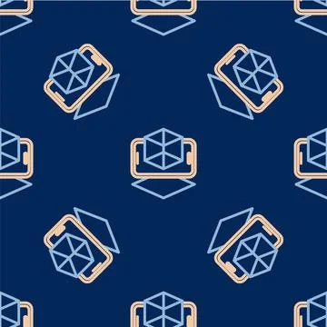 Line 3d modeling icon isolated seamless pattern on blue background. Augmented Illustrazione stock