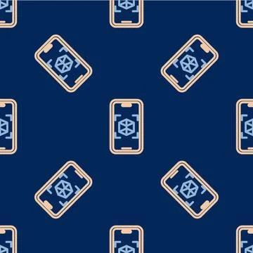 Line 3d modeling icon isolated seamless pattern on blue background. Augmented 스톡 일러스트
