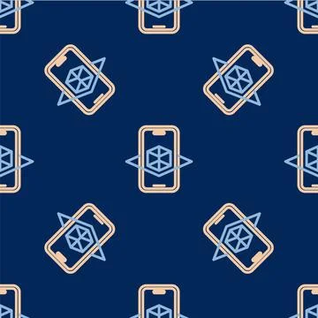 Line 3d modeling icon isolated seamless pattern on blue background. Augmented Stock Illustration