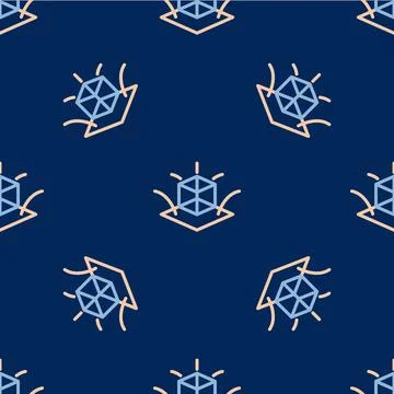 Line 3d modeling icon isolated seamless pattern on blue background. Augmented Illustrazione stock