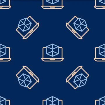 Line 3d modeling icon isolated seamless pattern on blue background. Augmented Stock Illustration