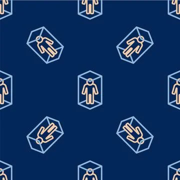 Line 3d modeling icon isolated seamless pattern on blue background. Augmented Illustrazione stock