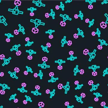 Line 3D printer cube icon isolated seamless pattern on black background. 3d Illustrazione stock