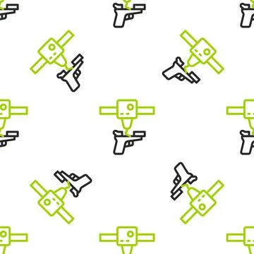 Line 3D printer gun icon isolated seamless pattern on white background. 3d Stock Illustration