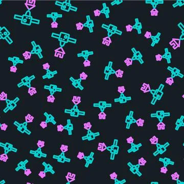 Line 3D printer house icon isolated seamless pattern on black background. 3d Stock Illustration