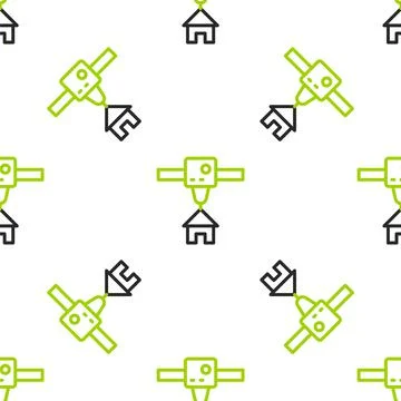 Line 3D printer house icon isolated seamless pattern on white background. 3d Stock Illustration