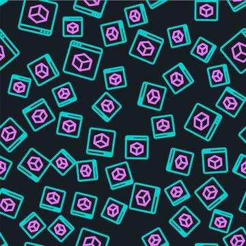 Line 3D printer icon isolated seamless pattern on black background. 3d printing Stock Illustration