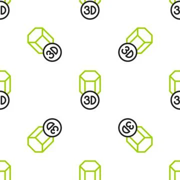 Line 3D printer icon isolated seamless pattern on white background. 3d printing Stock Illustration