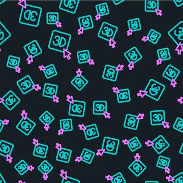 Line 3D printer icon isolated seamless pattern on black background. 3d printing Stock Illustration