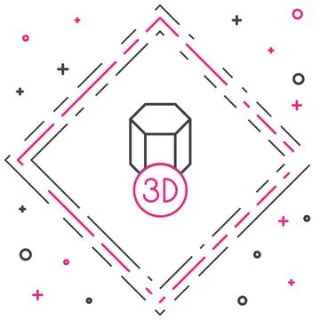 Line 3D printer icon isolated on white background. 3d printing. Colorful outline Illustrazione stock