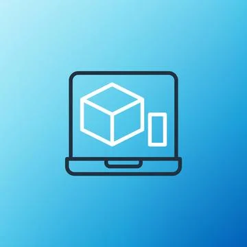 Line 3D printer icon isolated on blue background. 3d printing. Colorful outline Stock Illustration