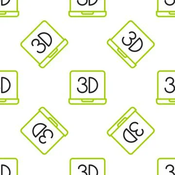 Line 3D printer icon isolated seamless pattern on white background. 3d printing Stock Illustration
