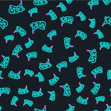 Line 3D printer icon isolated seamless pattern on black background. 3d printing Stock Illustration