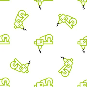 Line 3D printer icon isolated seamless pattern on white background. 3d printing Stock Illustration