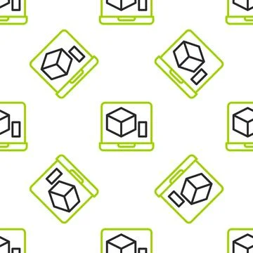 Line 3D printer icon isolated seamless pattern on white background. 3d printing Stock Illustration