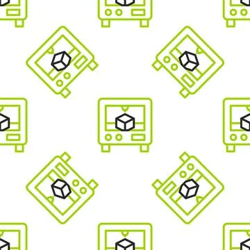 Line 3D printer icon isolated seamless pattern on white background. 3d prin.. Stock Illustration