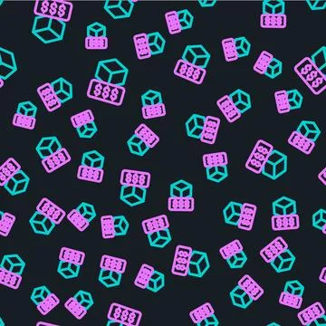 Line 3D printer services icon isolated seamless pattern on black background.  Stock Illustration