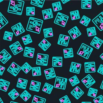 Line 3D printer setting icon isolated seamless pattern on black background. 3 Stock Illustration