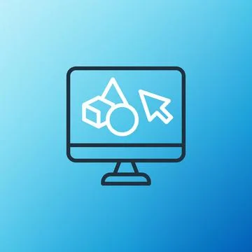 Line 3D printer software icon isolated on blue background. 3d printing. Color Stock Illustration