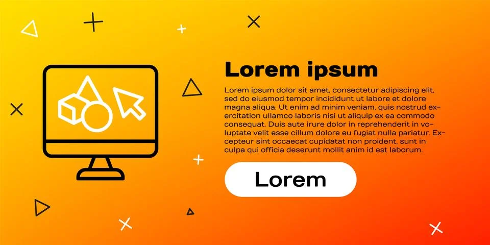 Line 3D printer software icon isolated on yellow background. 3d printing Illustrazione stock