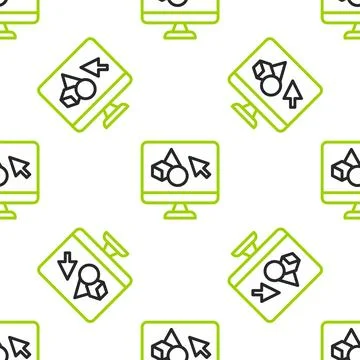 Line 3D printer software icon isolated seamless pattern on white background. 3d Illustrazione stock