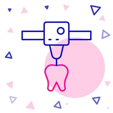 Line 3D printer tooth icon isolated on white background. 3d printing. Colorful Illustrazione stock