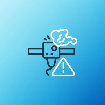 Line 3D printer warning icon isolated on blue background. 3d printing. Colorful Stock Illustration