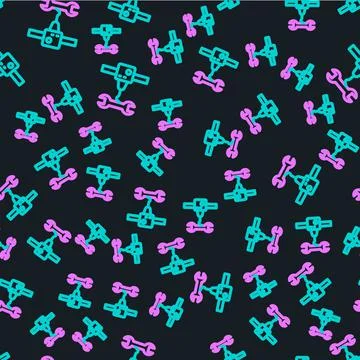 Line 3D printer wrench spanner icon isolated seamless pattern on black Stock Illustration