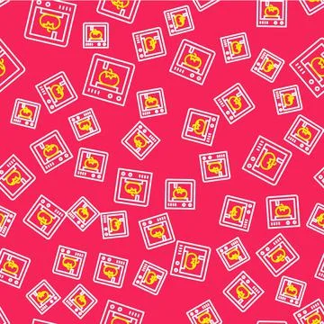 Line 3D printing technology icon isolated seamless pattern on red background Stock Illustration