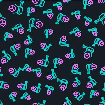 Line 3D scanner with cube projection icon isolated seamless pattern on black Stock Illustration