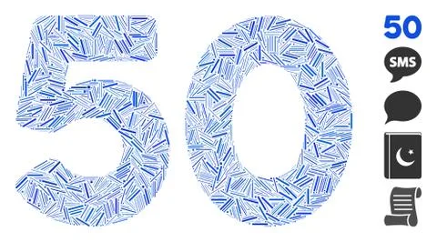 Line 50 Digits Text Icon Vector Collage Stockillustratie