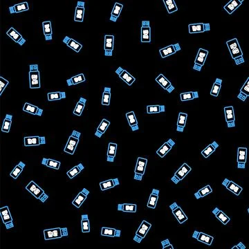 Line 5G modem for fast mobile Internet icon isolated seamless pattern on black Stock Illustration