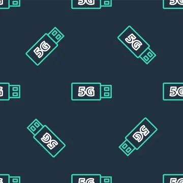Line 5G modem for fast mobile Internet icon isolated seamless pattern on black イラスト素材