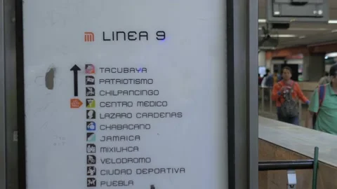 Line 9 Metro Map In Metro Station, Mexico City Stock Footage 154542546