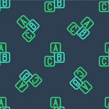 Line ABC blocks icon isolated seamless pattern on blue background. Alphabet 스톡 일러스트