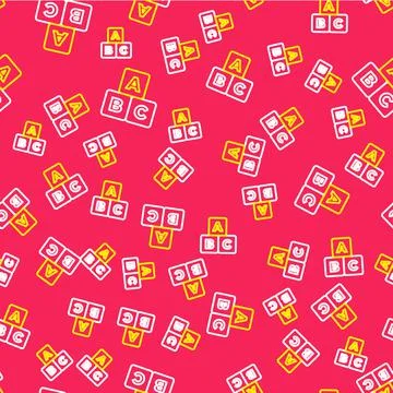 Line ABC blocks icon isolated seamless pattern on red background. Alphabet cubes Stock Illustration
