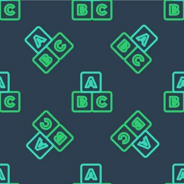 Line ABC blocks icon isolated seamless pattern on blue background. Alphabet Stock Illustration