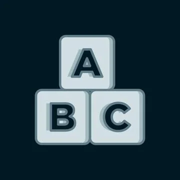 Line ABC blocks icon isolated on black background. Alphabet cubes with lett.. Stock Illustration