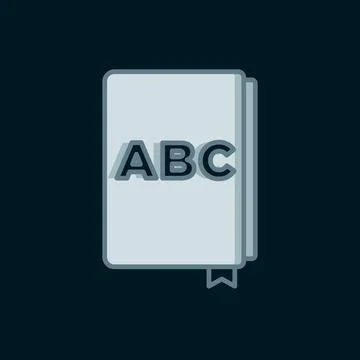 Line ABC book icon isolated on black background. Dictionary book sign. Alph.. Stock Illustration