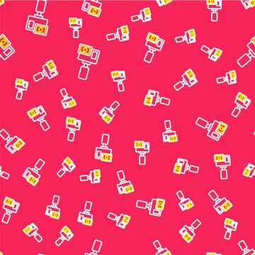 Line Action extreme camera icon isolated seamless pattern on red background Illustrazione stock