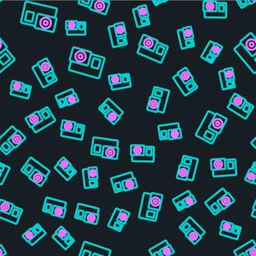 Line Action extreme camera icon isolated seamless pattern on black background 스톡 일러스트