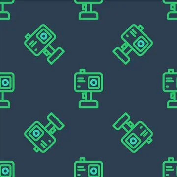 Line Action extreme camera icon isolated seamless pattern on blue background Illustrazione stock