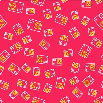 Line Action extreme camera icon isolated seamless pattern on red background.. Illustrazione stock