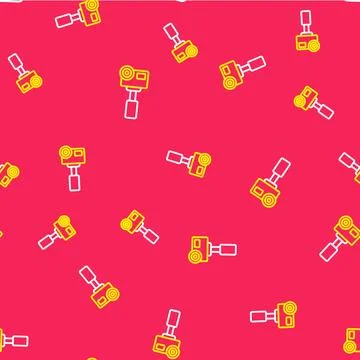 Line Action extreme camera icon isolated seamless pattern on red background.. Illustrazione stock