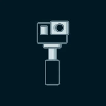 Line Action extreme camera icon isolated on black background. Video camera .. Stock Illustration