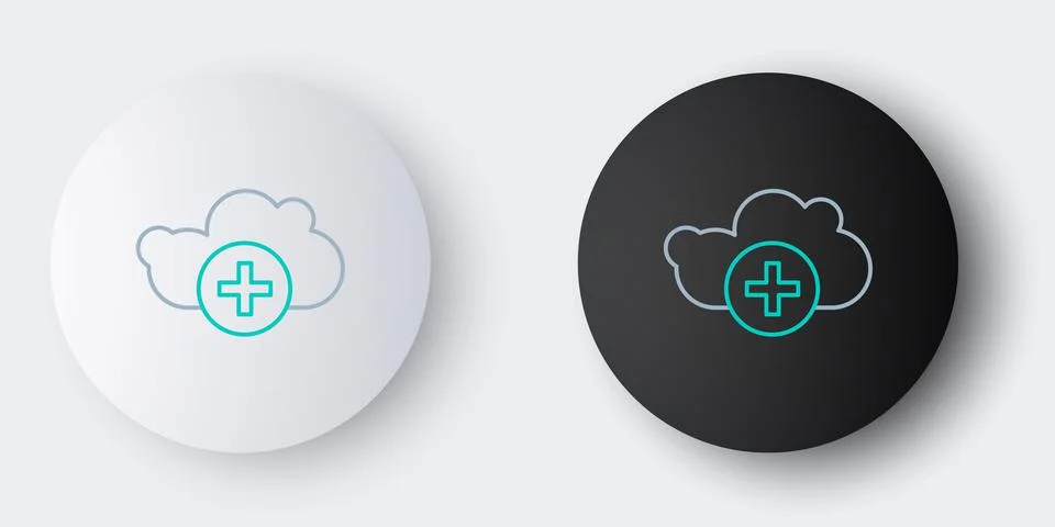 Line Add cloud icon isolated on grey background. Data storage on the cloud Stock Illustration