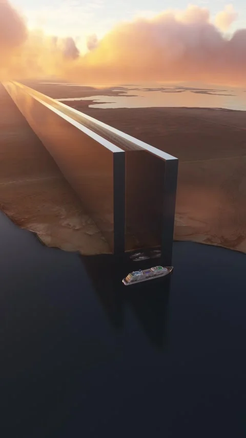 The Line - Aerial view of the city of the future. Neom in Tabuk. Saudi Arabia Video stock 282925068