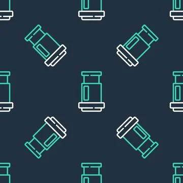 Line Aeropress coffee method icon isolated seamless pattern on black backgr.. Stock Illustration